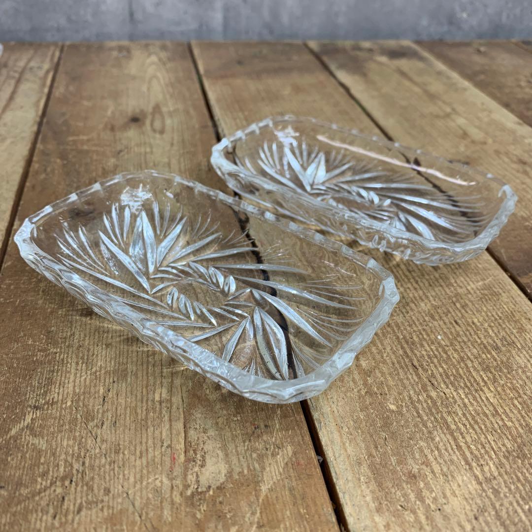 D-4 【昭和レトロ】ガラス プレート＆小皿 5点セット デザート皿 カットグラ