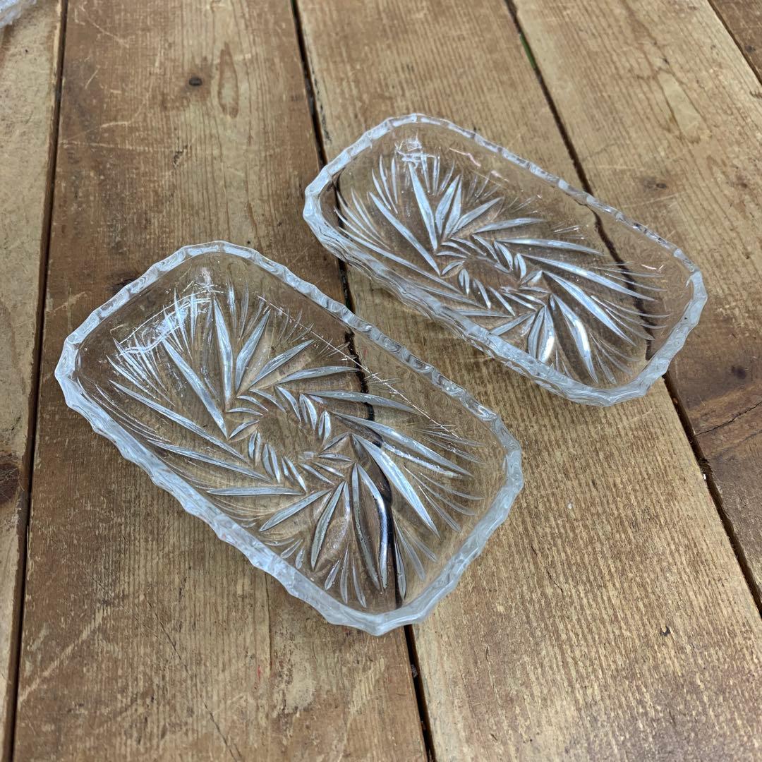 D-4 【昭和レトロ】ガラス プレート＆小皿 5点セット デザート皿 カットグラ