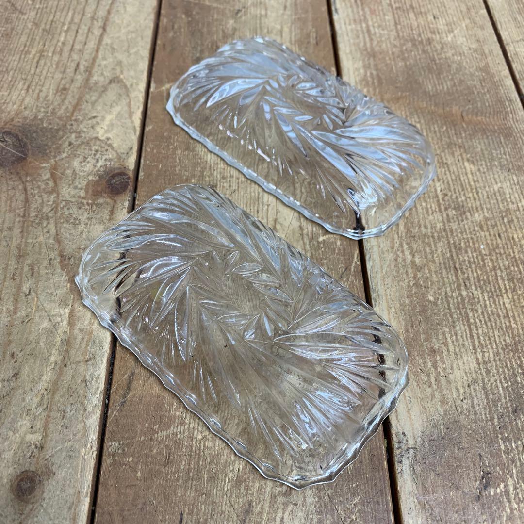 D-4 【昭和レトロ】ガラス プレート＆小皿 5点セット デザート皿 カットグラ