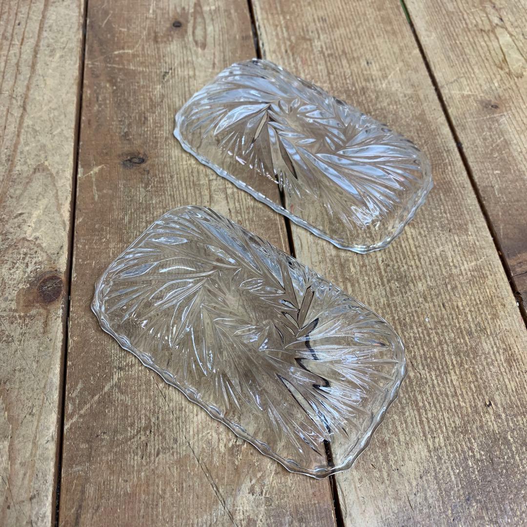 D-4 【昭和レトロ】ガラス プレート＆小皿 5点セット デザート皿 カットグラ