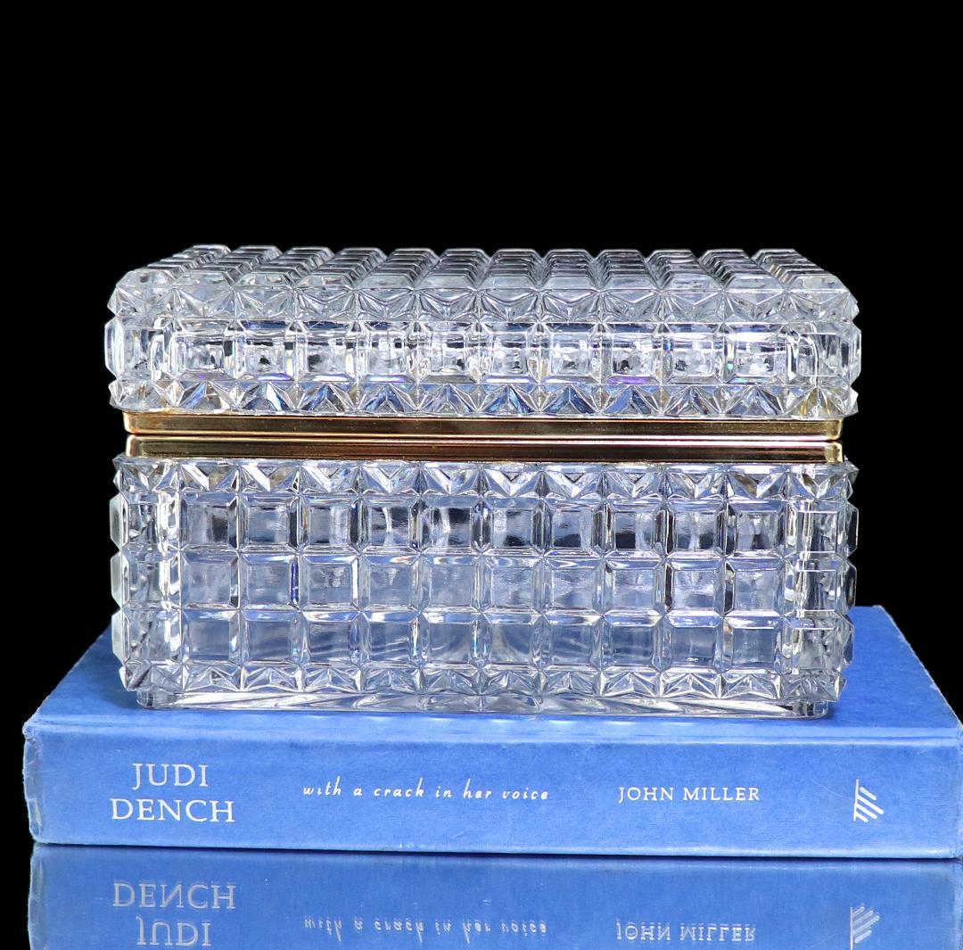 オールド・バカラ 珍品 特大サイズ 2.5kg 宝石箱 小物入れ 切子 金装飾