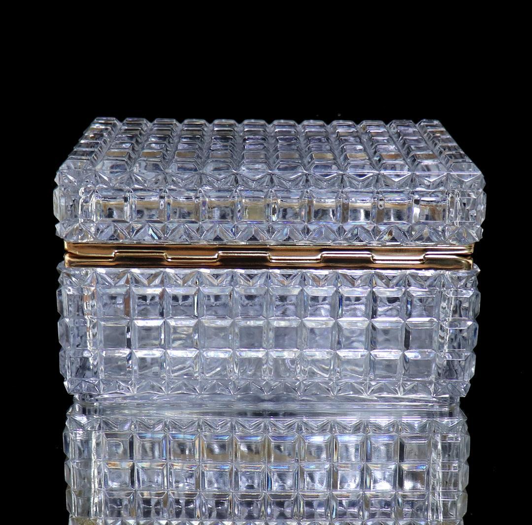 オールド・バカラ 珍品 特大サイズ 2.5kg 宝石箱 小物入れ 切子 金装飾