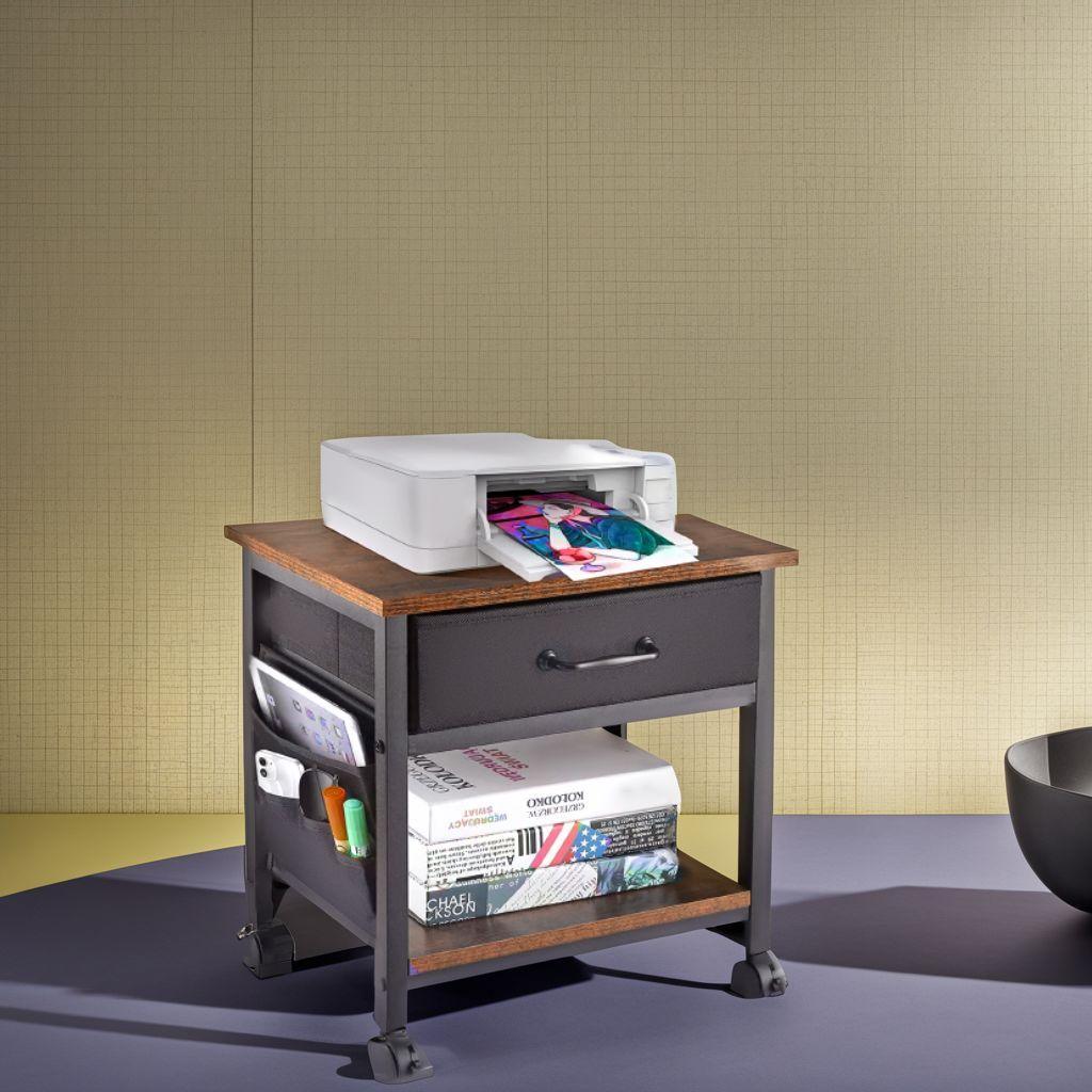 ☆空間効率と機能性2段式布製キャビネット付きサイドテーブル