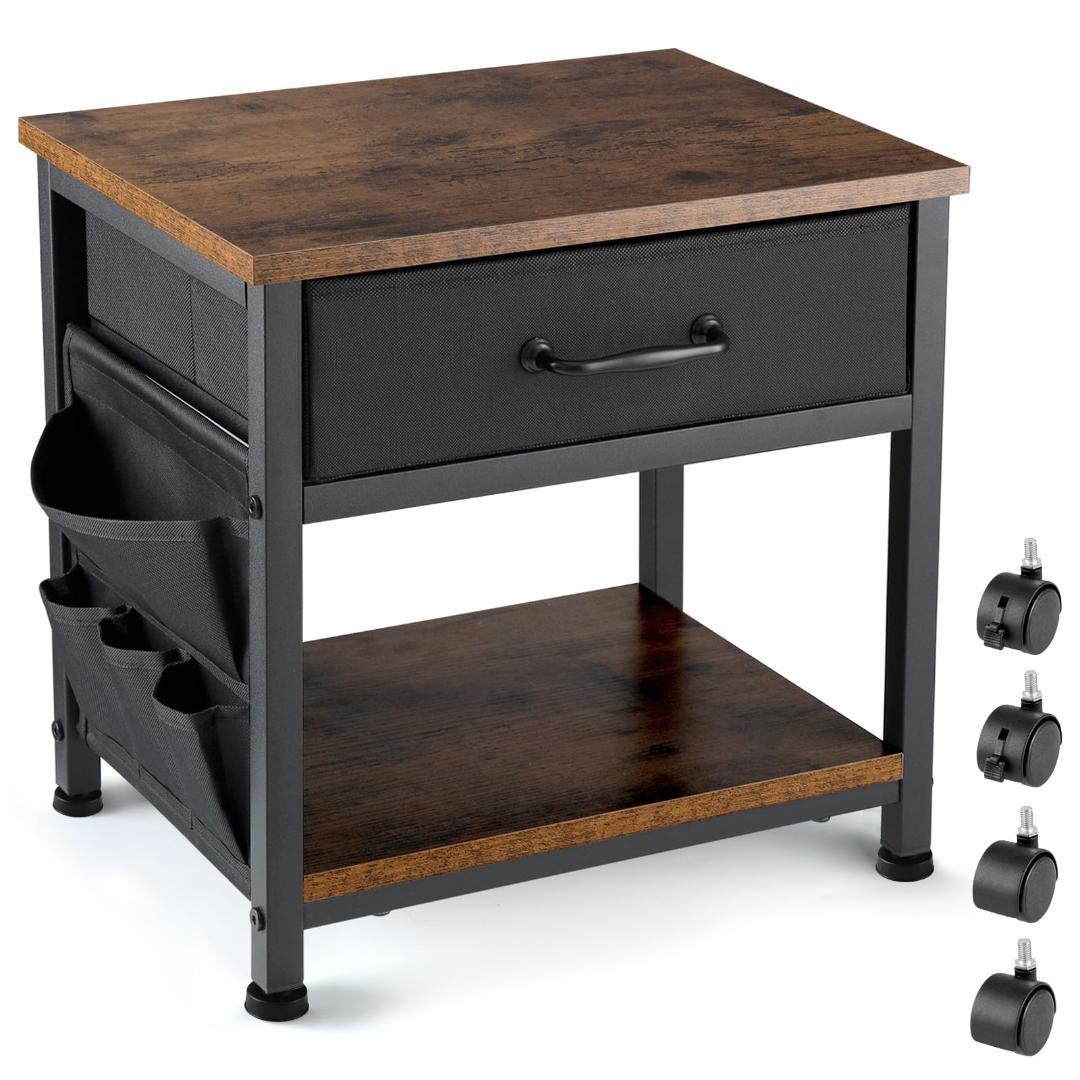 ☆空間効率と機能性2段式布製キャビネット付きサイドテーブル