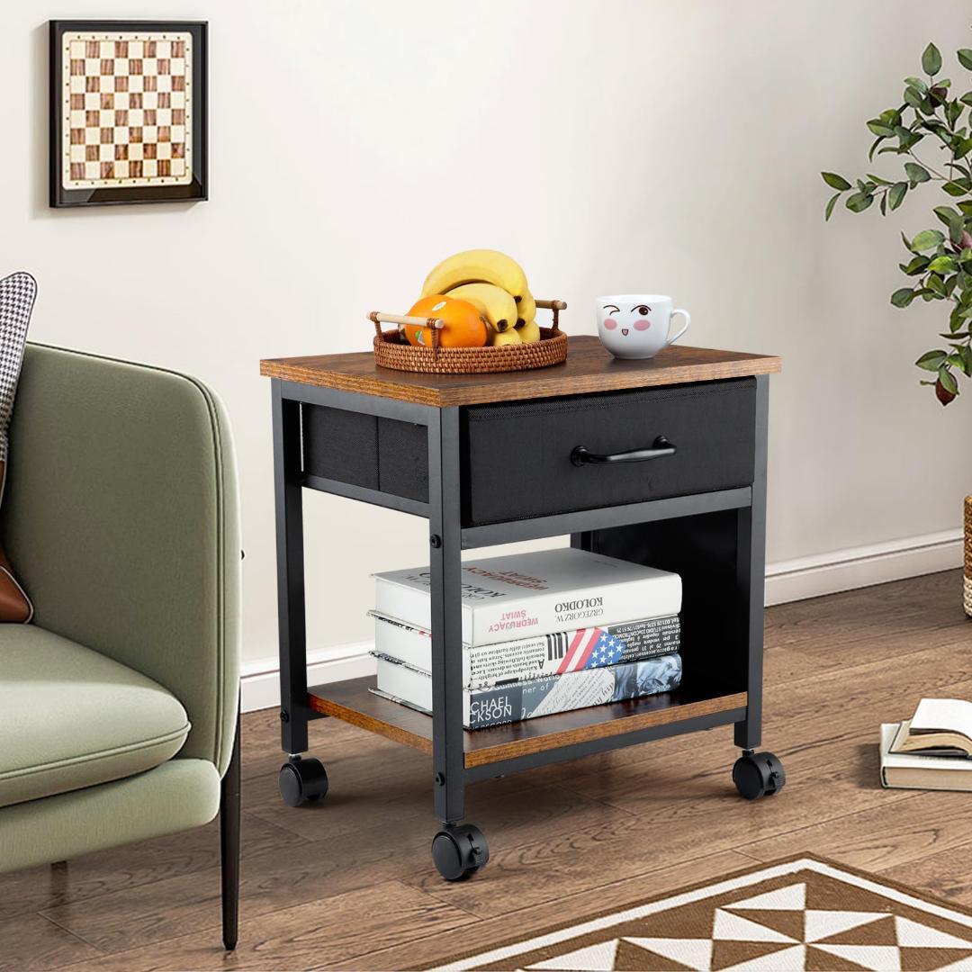 ☆空間効率と機能性2段式布製キャビネット付きサイドテーブル