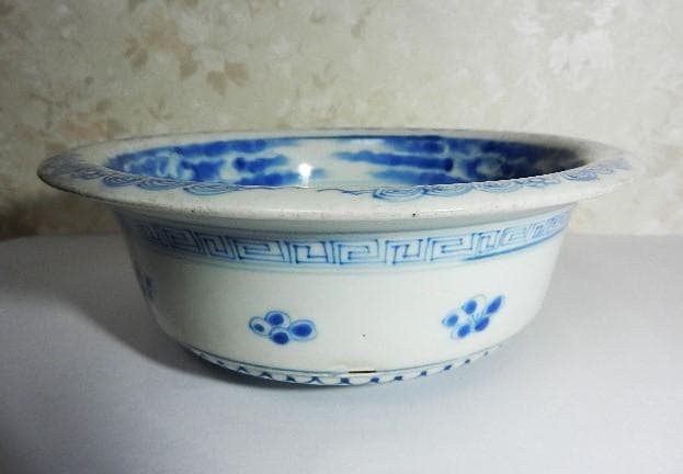 古伊万里染付山水図大鉢 裏印「乾」（概数 D22cm、H8cm