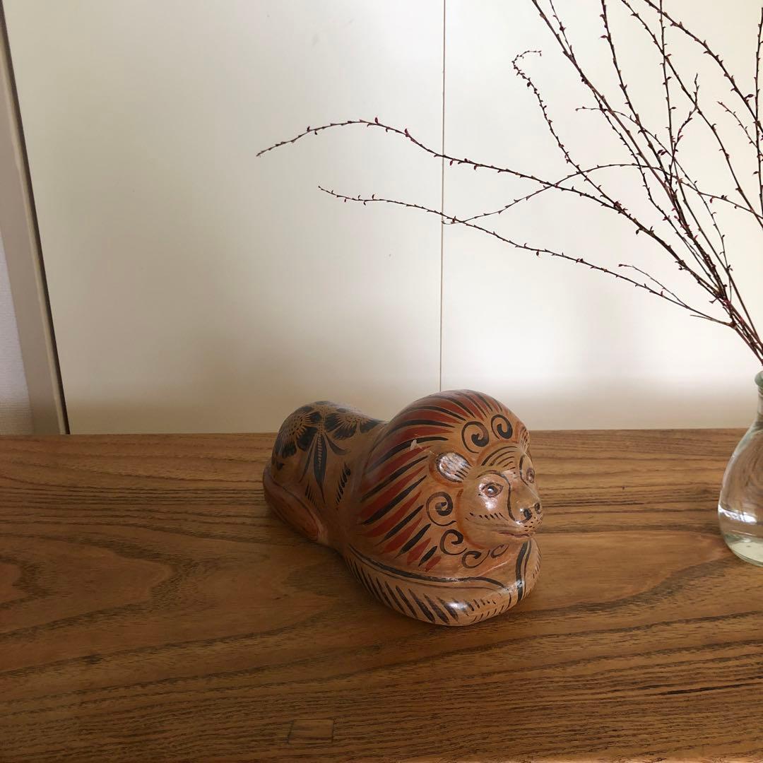 ヴィンテージ　メキシコ　陶器　置物　ライオン