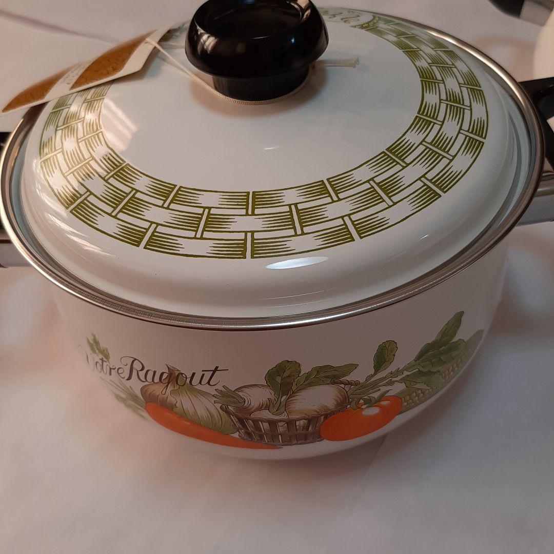 未使用　ホーロー鍋2点 & やかんセット　サンゴーホーロー　三郷陶器　昭和レトロ