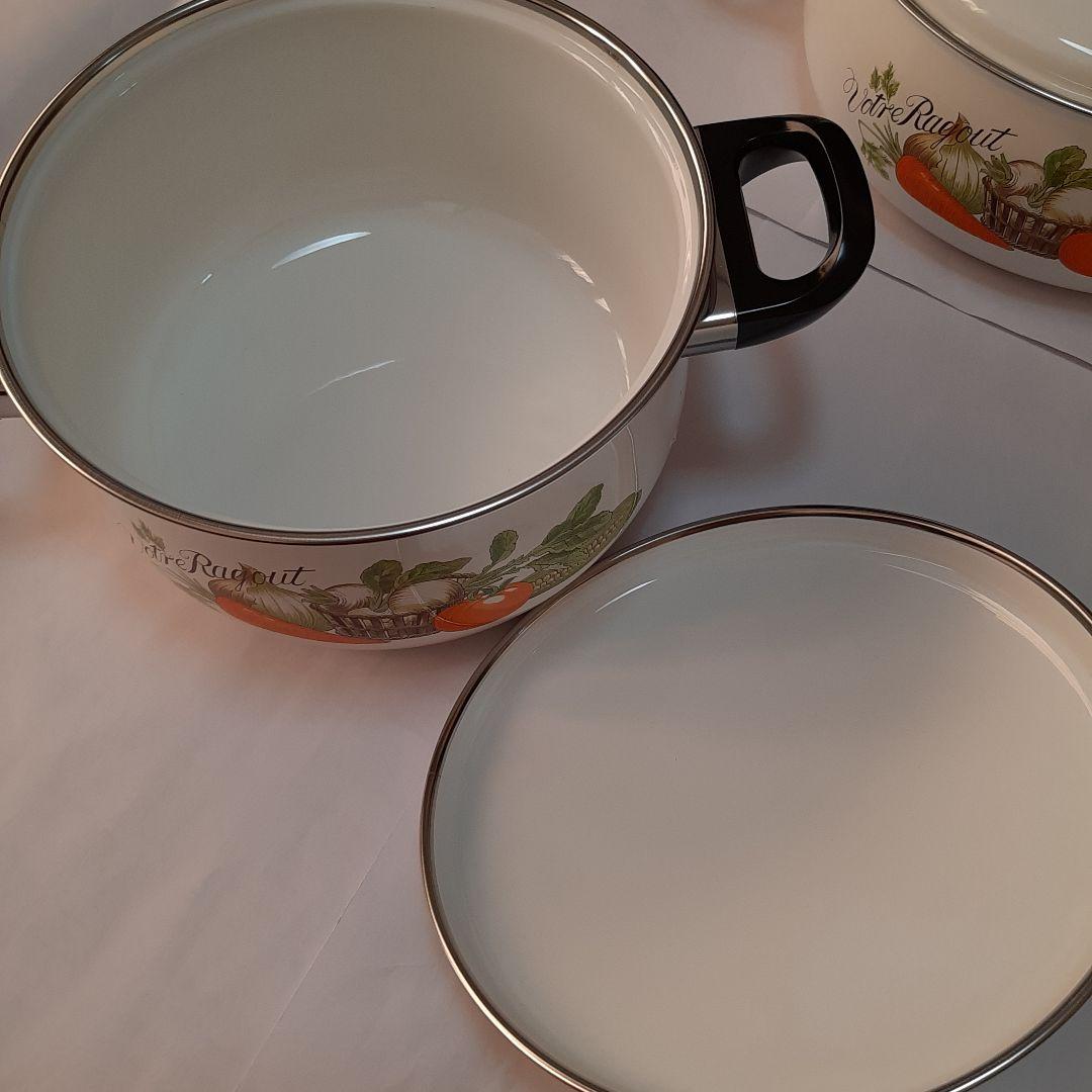 未使用　ホーロー鍋2点 & やかんセット　サンゴーホーロー　三郷陶器　昭和レトロ