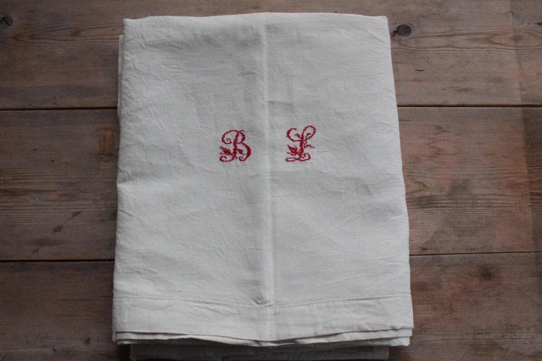 フランスアンティークイニシャル“BL”シーツモノグラム刺繍