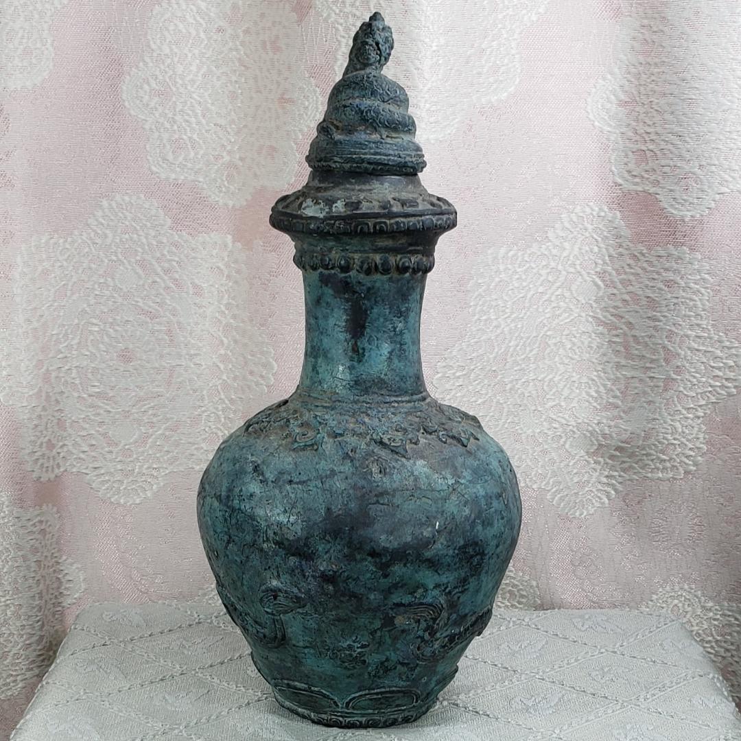 ◆『高麗龍蓋双龍紋青銅浄瓶』 水瓶◆検）仏像 鉄瓶 新羅仏 高麗仏 百済仏 鐘