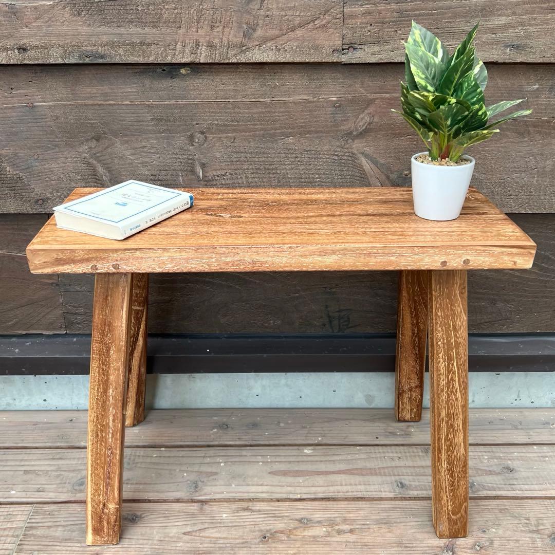 オールドチーク材 一枚板ベンチ60cm チーク無垢材 アンティーク調 スツール