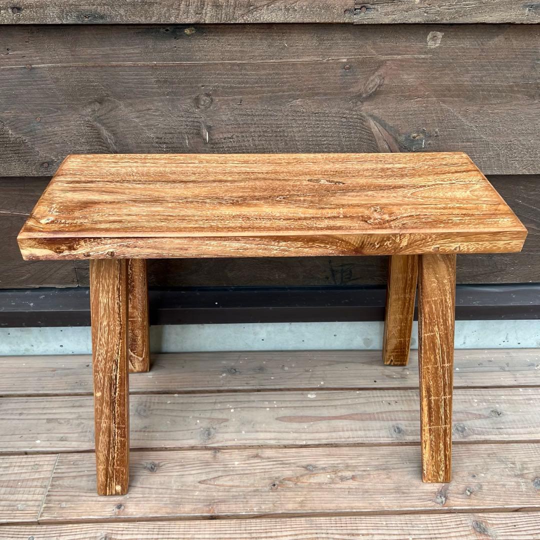 オールドチーク材 一枚板ベンチ60cm チーク無垢材 アンティーク調 スツール