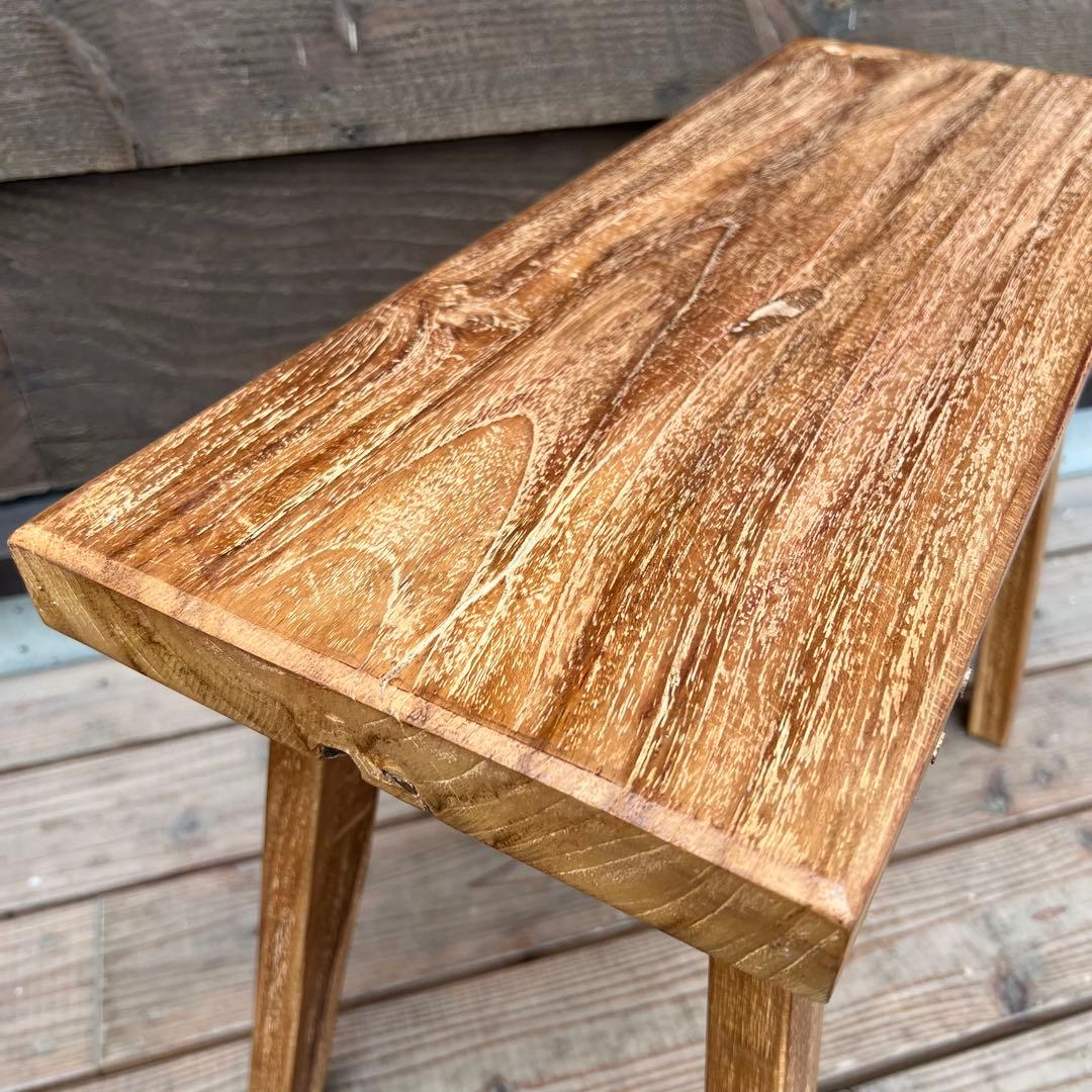 オールドチーク材 一枚板ベンチ60cm チーク無垢材 アンティーク調 スツール