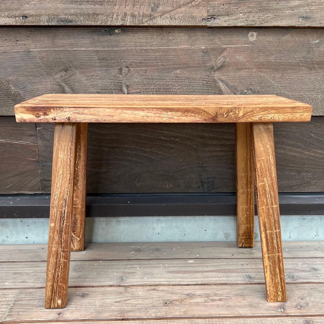 オールドチーク材 一枚板ベンチ60cm チーク無垢材 アンティーク調 スツール