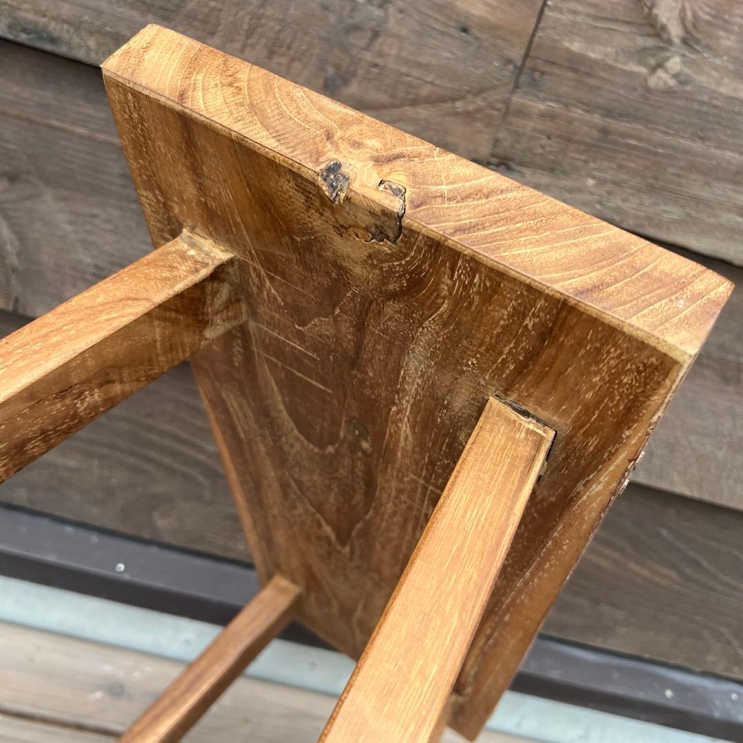 オールドチーク材 一枚板ベンチ60cm チーク無垢材 アンティーク調 スツール