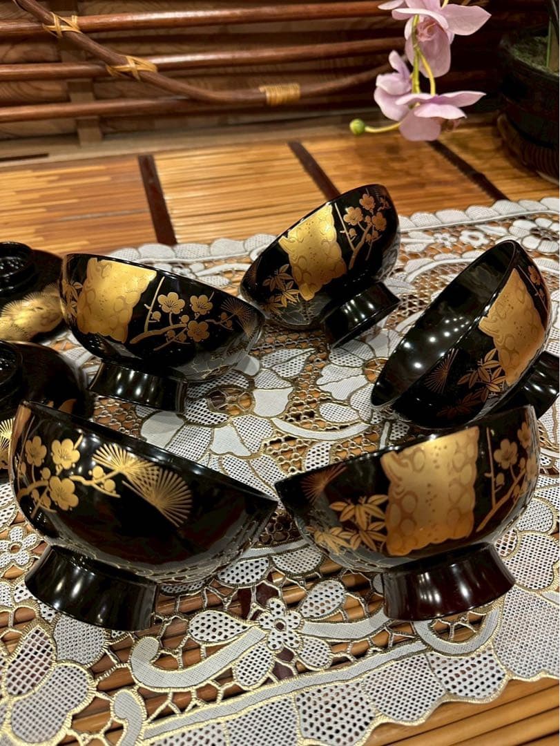 未使用 最高級 特選漆器 会津塗 吸物椀 セット 金彩 松竹梅の通販｜www