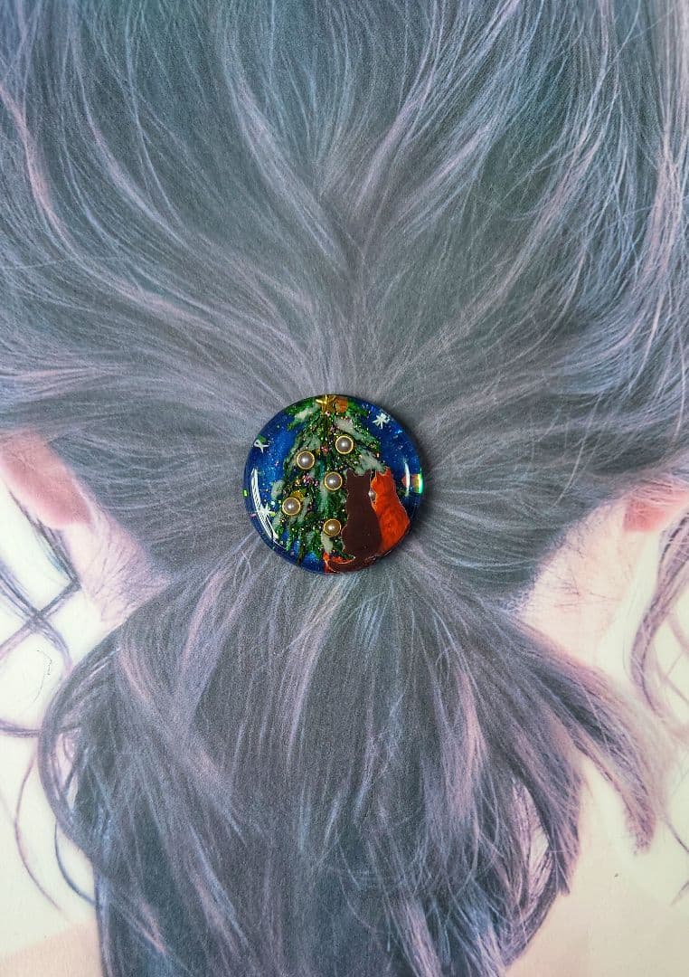 レジン　猫　ヘアゴム　ブローチ　ポニーフック　No.314