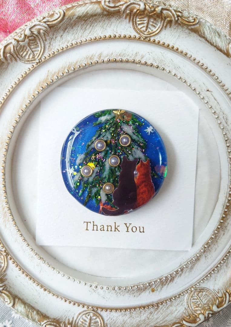 レジン　猫　ヘアゴム　ブローチ　ポニーフック　No.314