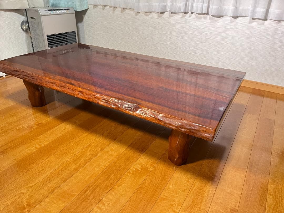 【送料無料】天然木 一枚板ローテーブル 木製座卓 約85×150cm 光沢仕様