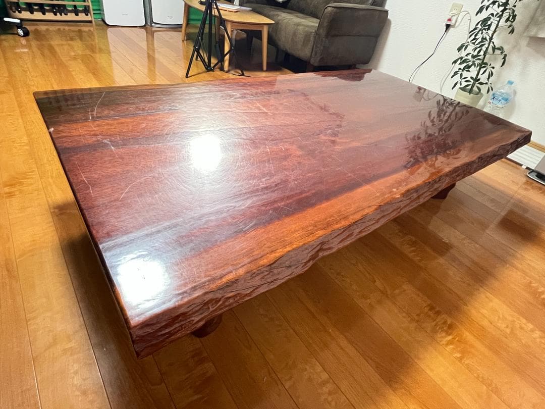 【送料無料】天然木 一枚板ローテーブル 木製座卓 約85×150cm 光沢仕様