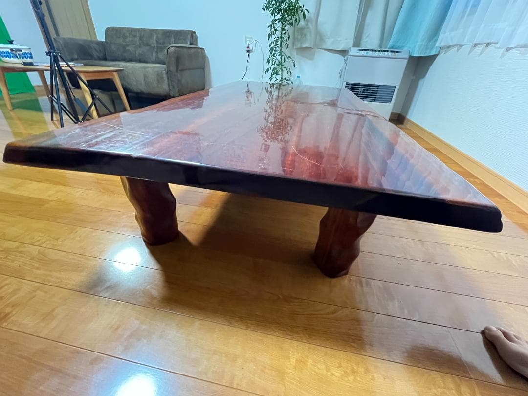 【送料無料】天然木 一枚板ローテーブル 木製座卓 約85×150cm 光沢仕様