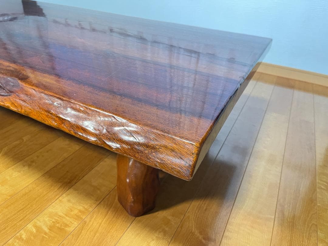 【送料無料】天然木 一枚板ローテーブル 木製座卓 約85×150cm 光沢仕様