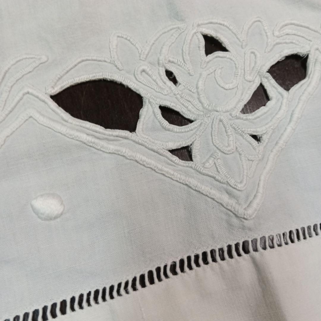 france vintage リネン＆コットン 花柄刺繍　 シーツ　ベッドカバー