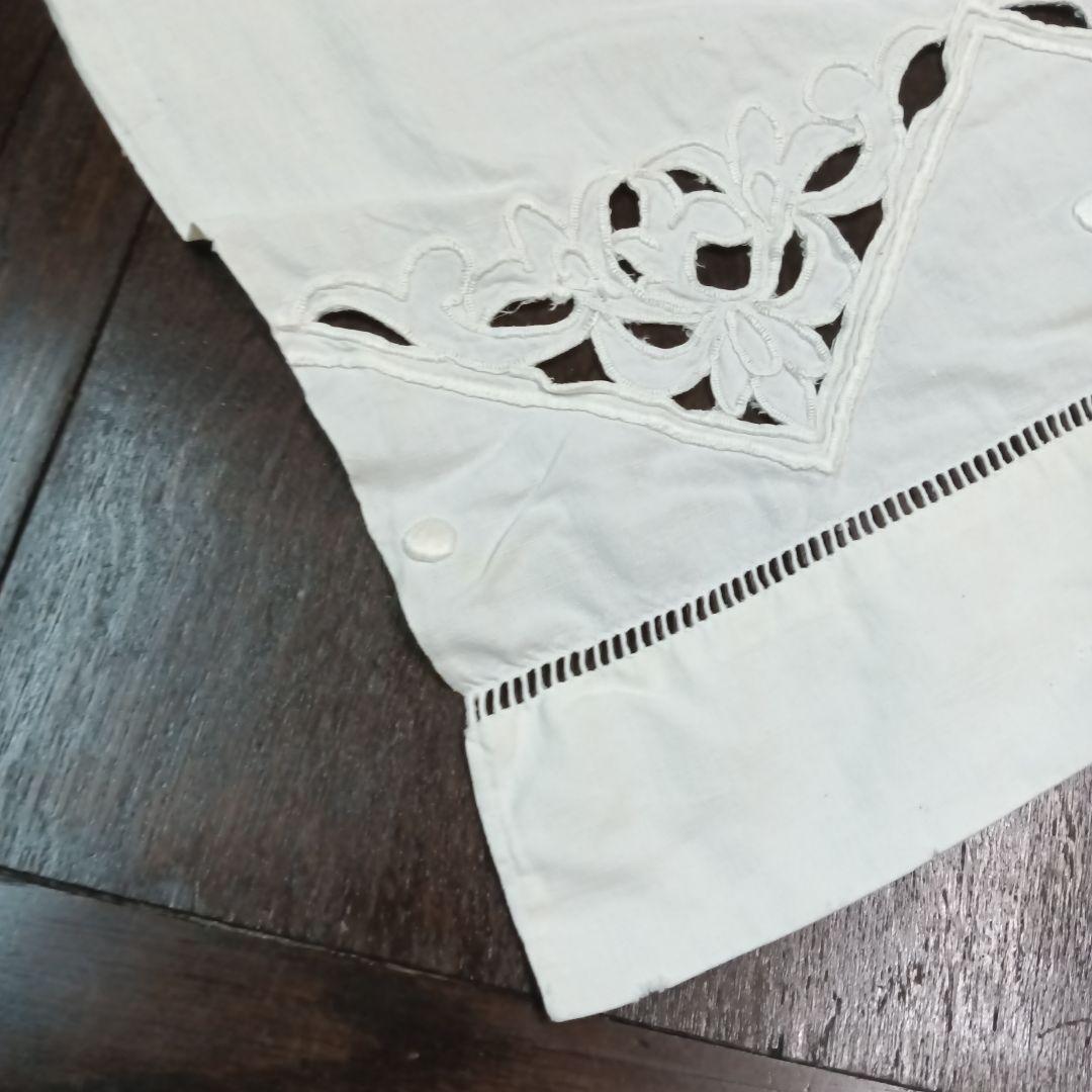 france vintage リネン＆コットン 花柄刺繍　 シーツ　ベッドカバー