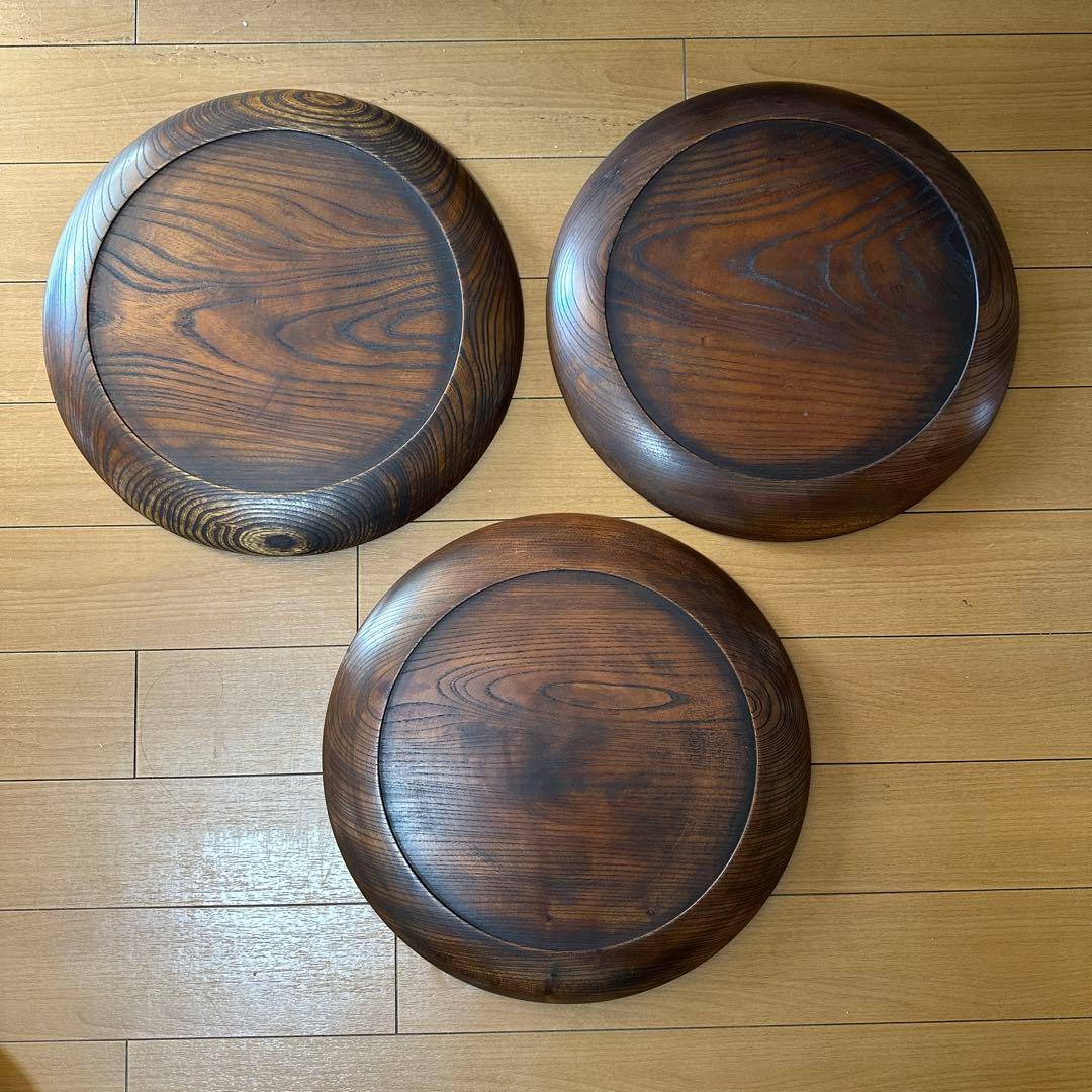 烏城彫 富士山 伝統工芸 銘 螺钿 春峰39.5cm 木彫り茶盆 3枚セット