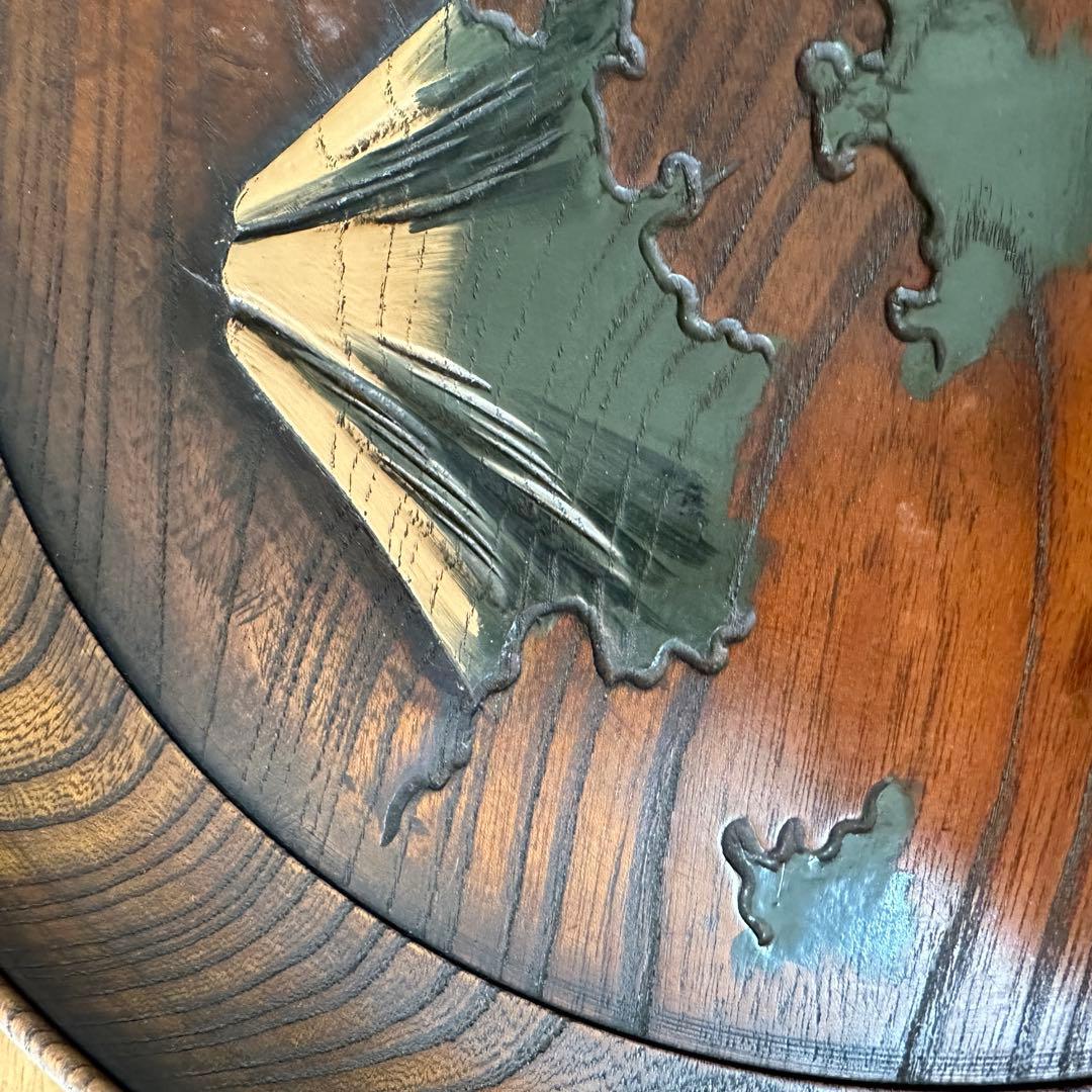 烏城彫 富士山 伝統工芸 銘 螺钿 春峰39.5cm 木彫り茶盆 3枚セット