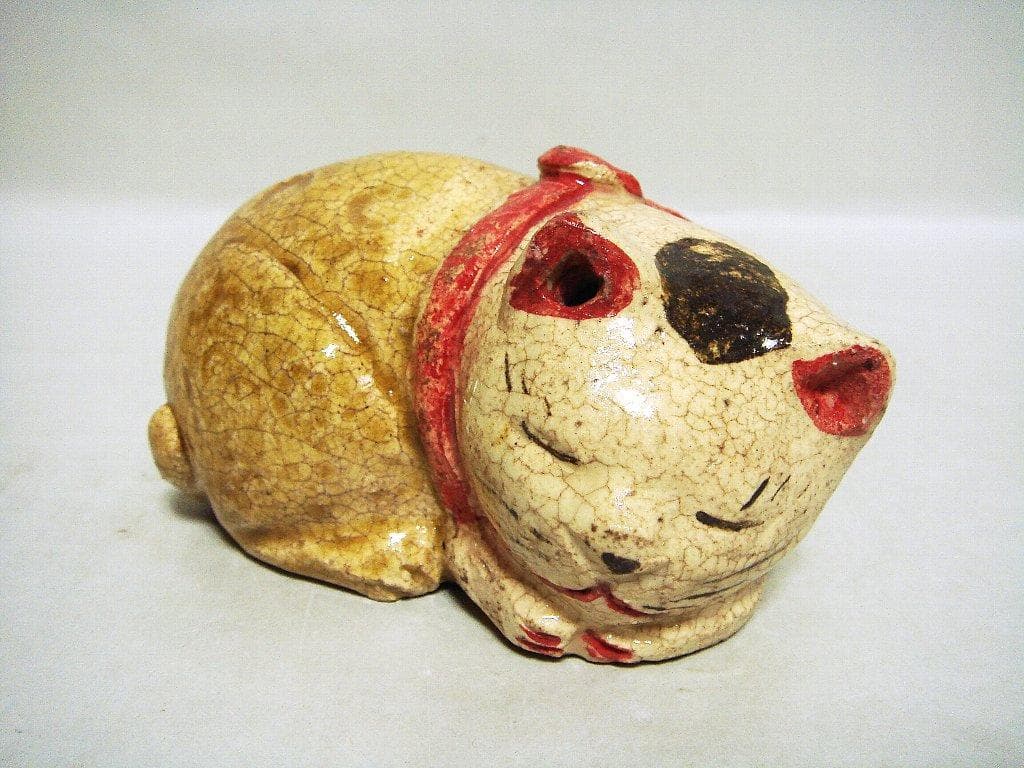 926『黄瀬戸 眠り猫』陶器　/骨董品 古美術 アンティーク 古玩