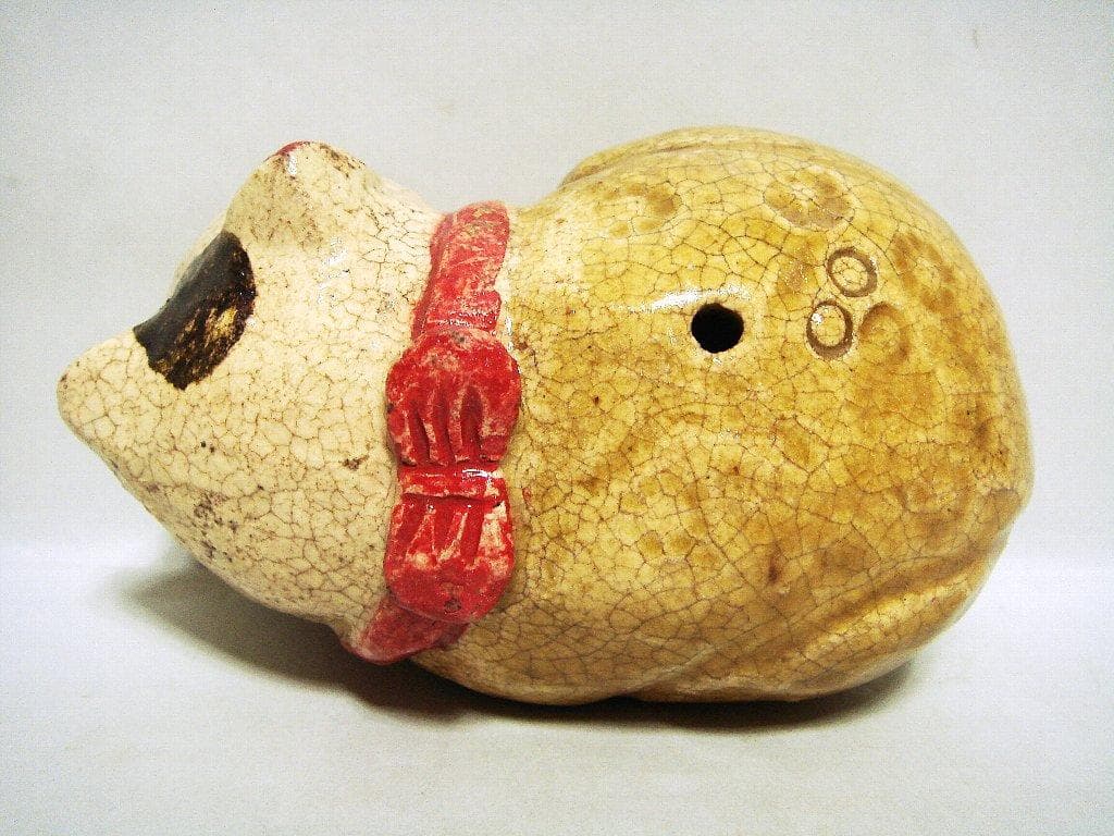 926『黄瀬戸 眠り猫』陶器　/骨董品 古美術 アンティーク 古玩