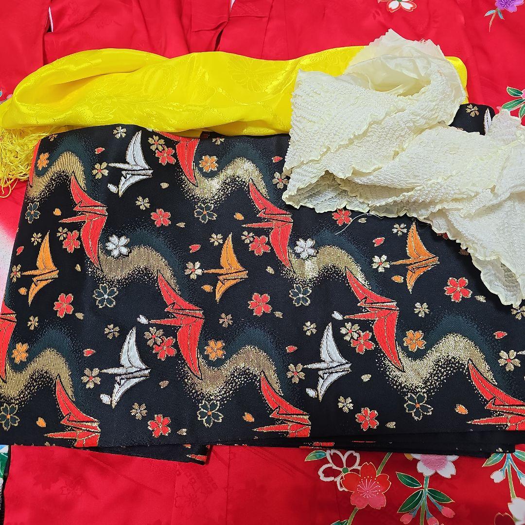 お買い得品。七五三 7歳着物セット 赤 ピンク 黒【華やか美品】