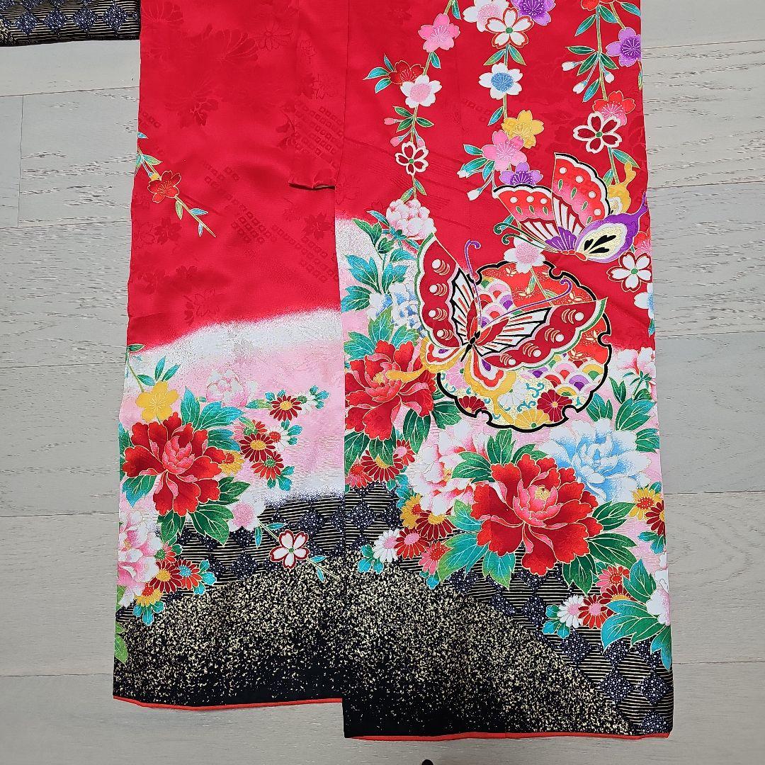 お買い得品。七五三 7歳着物セット 赤 ピンク 黒【華やか美品】