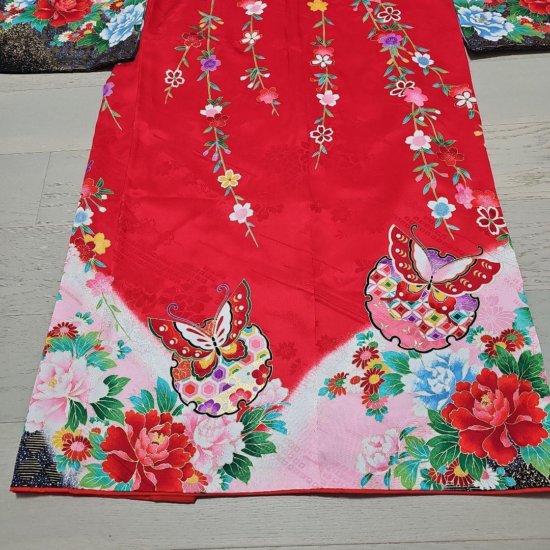 お買い得品。七五三 7歳着物セット 赤 ピンク 黒【華やか美品】