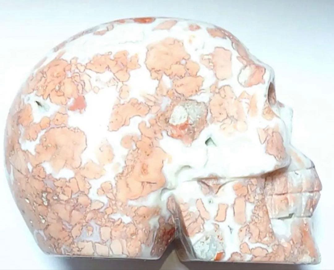 1点もの　天然石　ジオード桜瑪瑙　スカル　置き物　ピンクアゲート