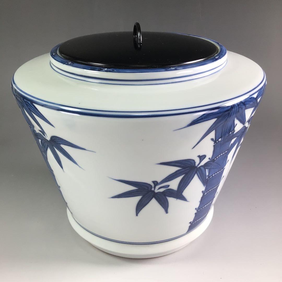 Ｒ２３６　水指　『平安　青峰造』『染付竹絵』『青華水指』　共箱　茶道具