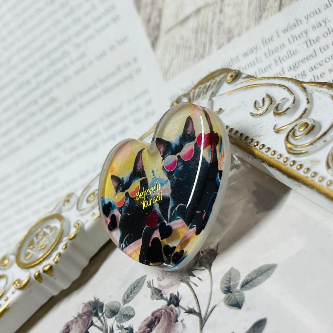 1点のみ❤NO.781❤黒猫 えっ!!❤レジンへアゴム ブローチ