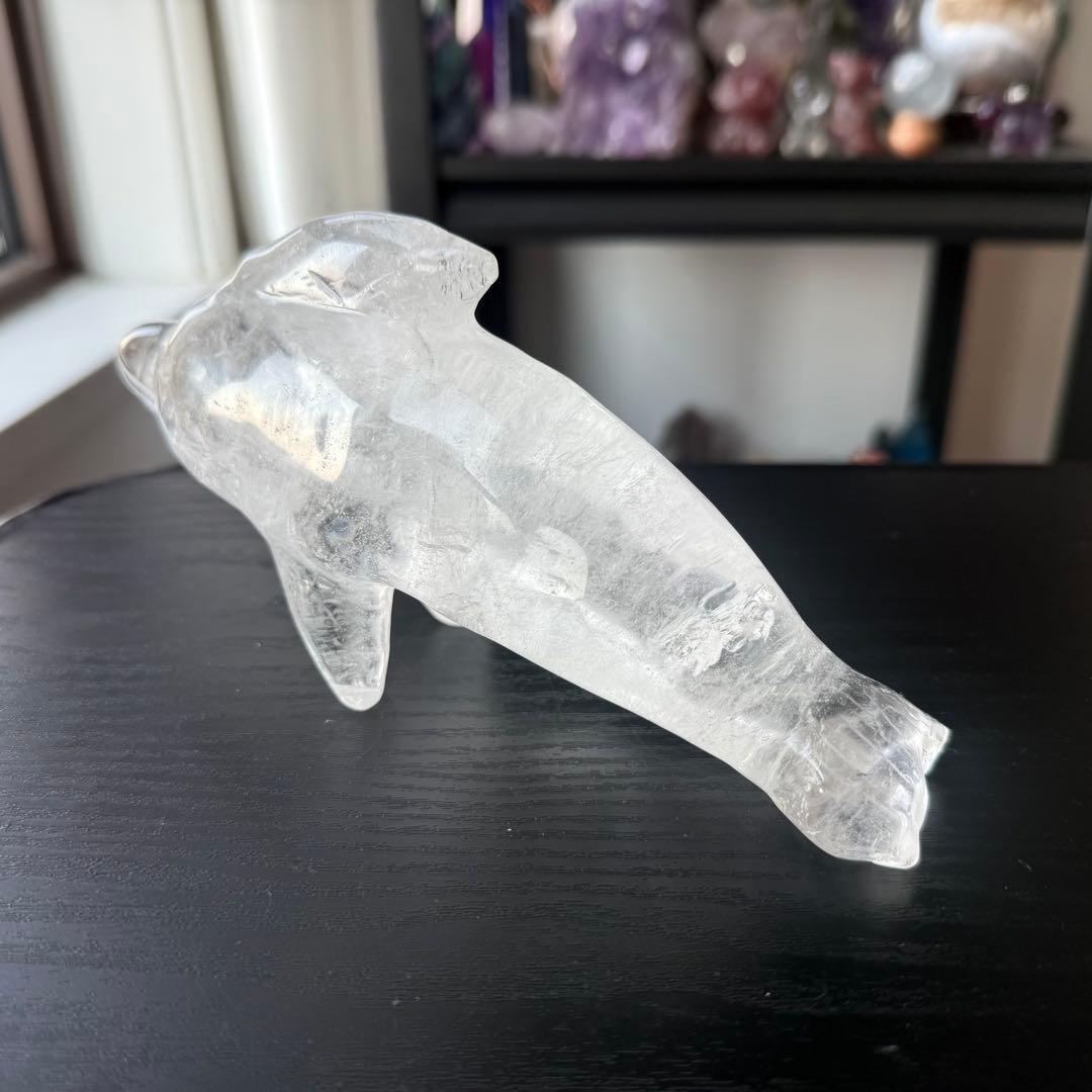 天然石水晶のイルカ　置物　彫物NO.120405
