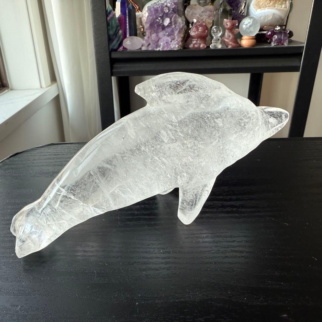 天然石水晶のイルカ　置物　彫物NO.120405