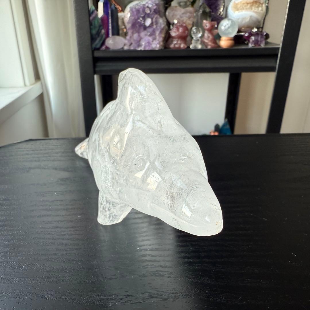 天然石水晶のイルカ　置物　彫物NO.120405