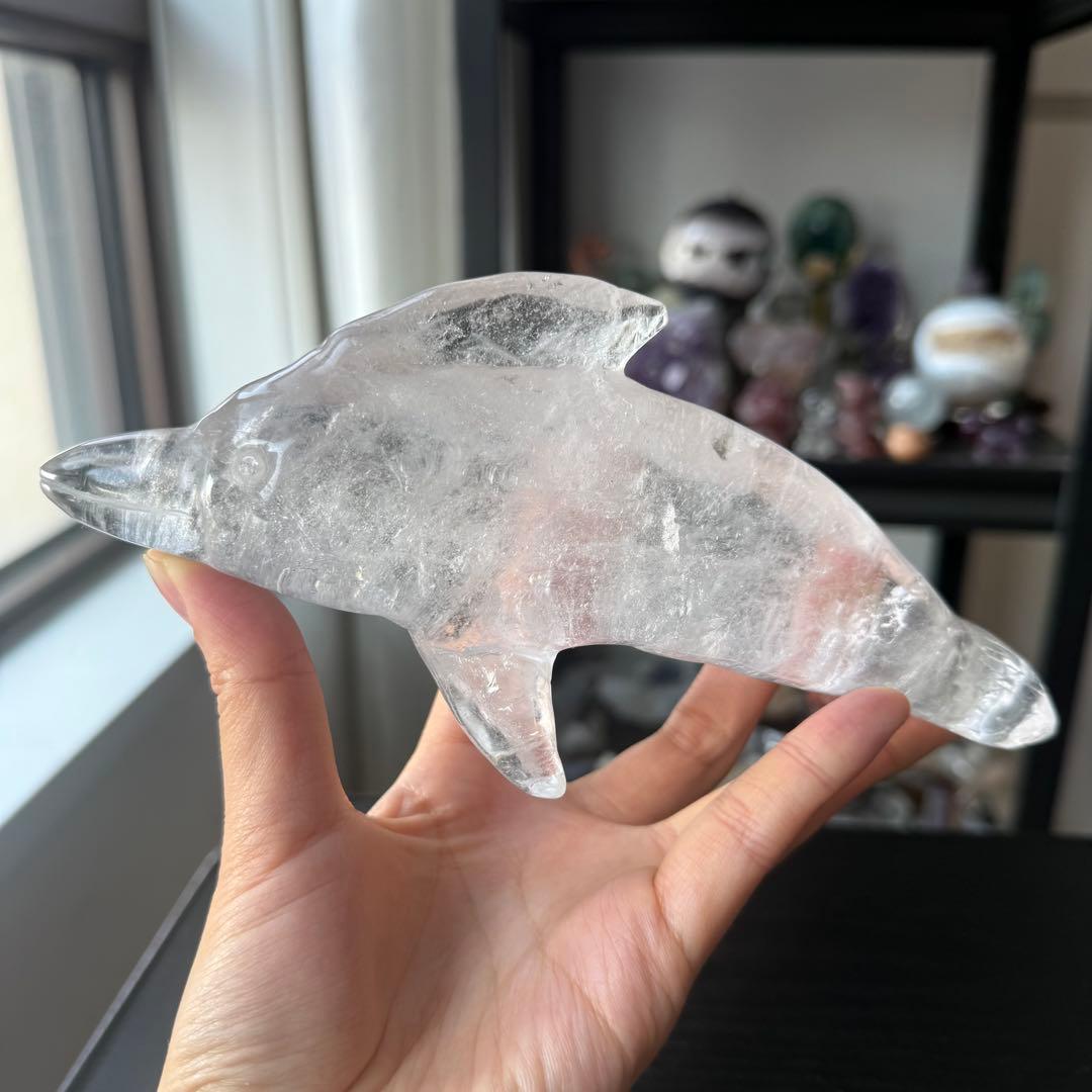 天然石水晶のイルカ　置物　彫物NO.120405