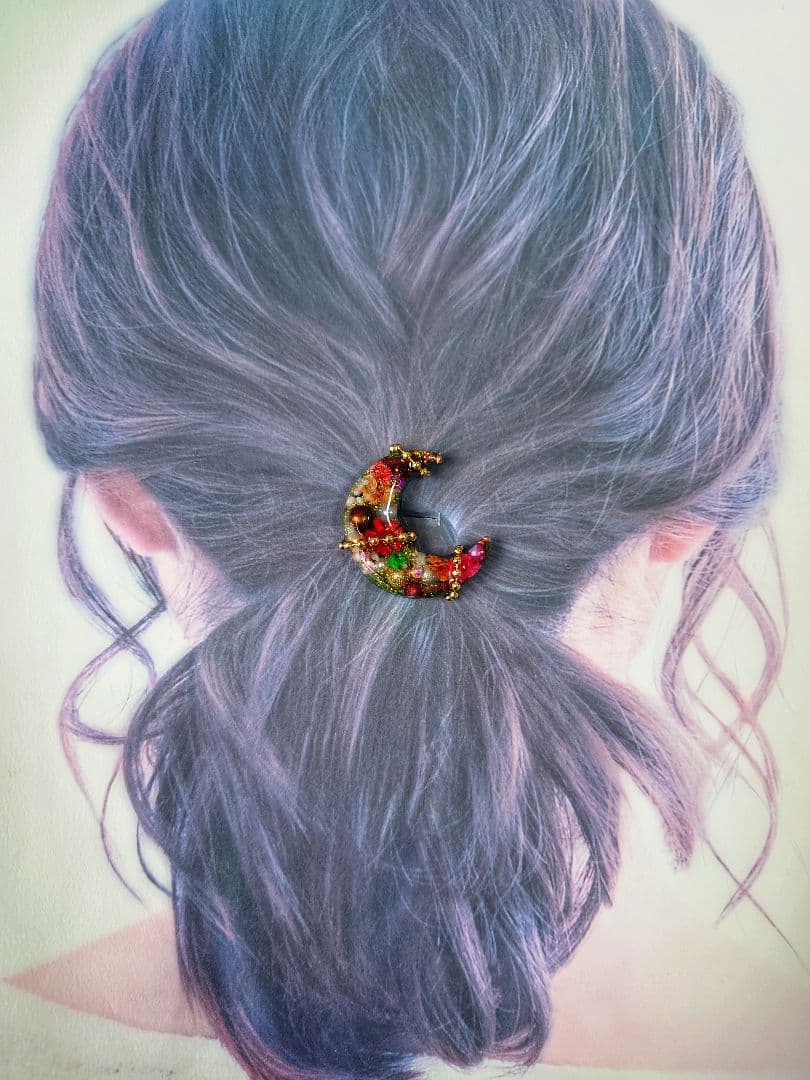 レジン　猫　ドライフラワー　ヘアゴム　ブローチ　ポニーフック　No.383