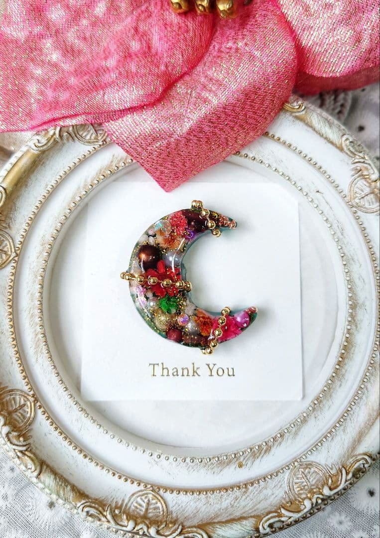 レジン　猫　ドライフラワー　ヘアゴム　ブローチ　ポニーフック　No.383