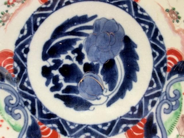大皿□赤絵錦絵 窓松竹梅 花鳥紋(江戸後期～明治期)古伊万里 時代物