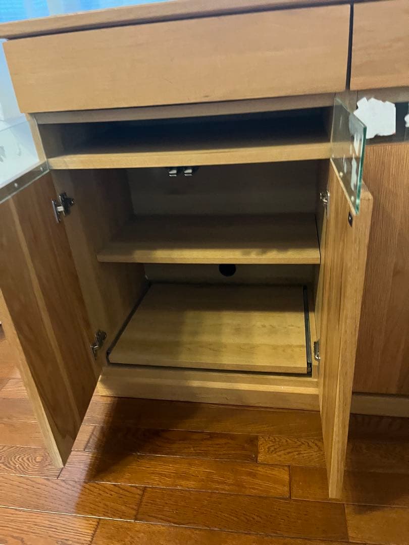 美品ナチュラルウッド パソコンデスク 幅90cm 天板折り畳み収納