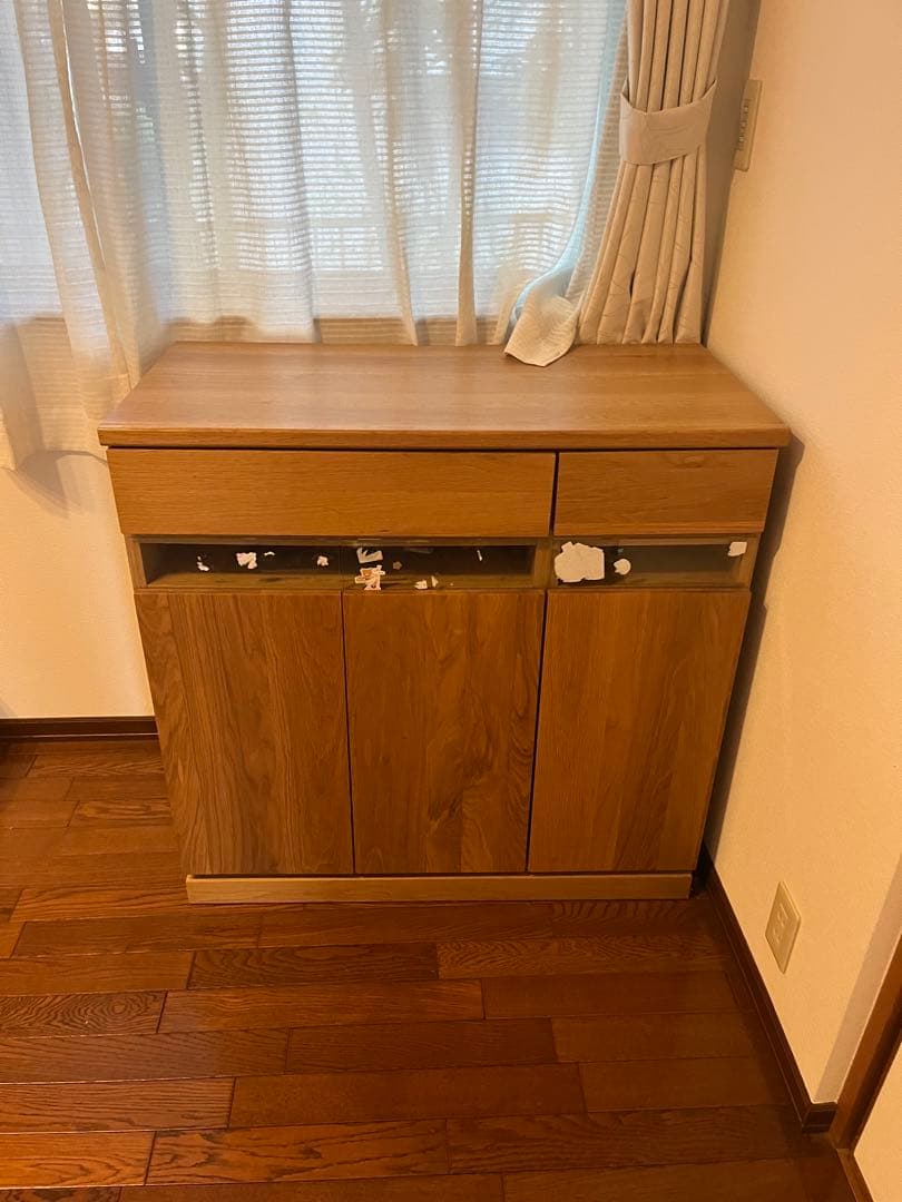 美品ナチュラルウッド パソコンデスク 幅90cm 天板折り畳み収納