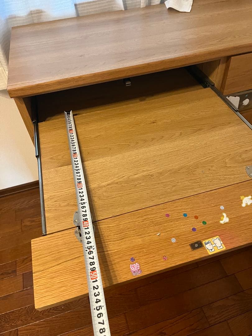 美品ナチュラルウッド パソコンデスク 幅90cm 天板折り畳み収納