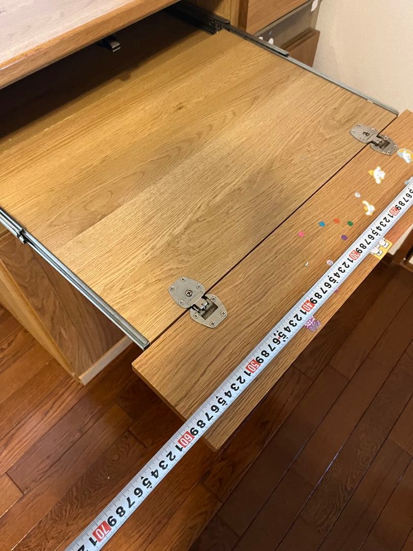 美品ナチュラルウッド パソコンデスク 幅90cm 天板折り畳み収納